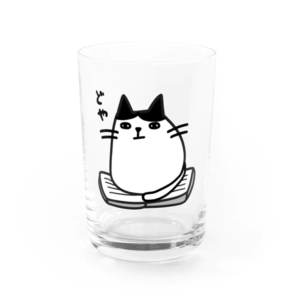 麦畑の本の上でドヤ顔の猫 Water Glass :front