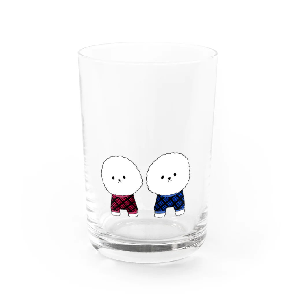 しょうゆごはんのビションフリーゼ 仲良し チェックのお洋服 Water Glass :front