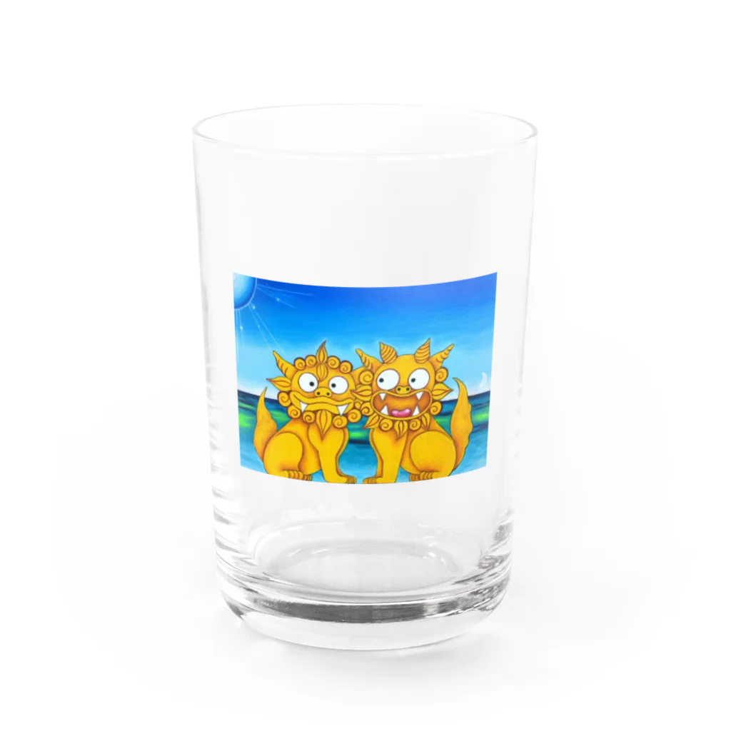 チョークアートゆらり沖縄の守り神シーサー Water Glass :front