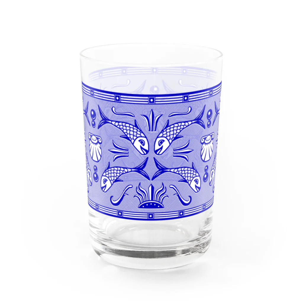 もようをつくる・ポペリカンの青いお魚グラス Water Glass :front