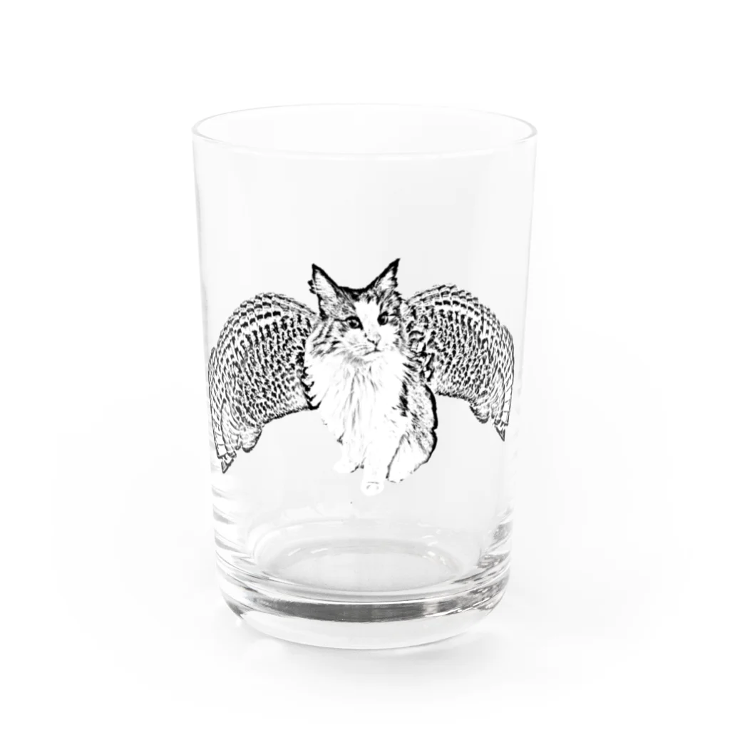 ネコミミズク　NekoMimizukuのネコミミズク－モノクロ Water Glass :front