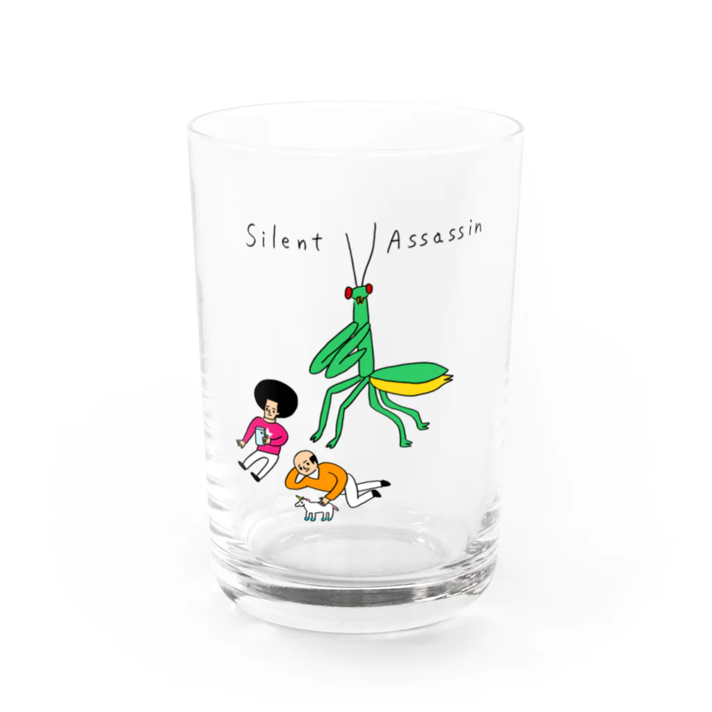 花くまゆうさくの背後にカマキリ Water Glass :front