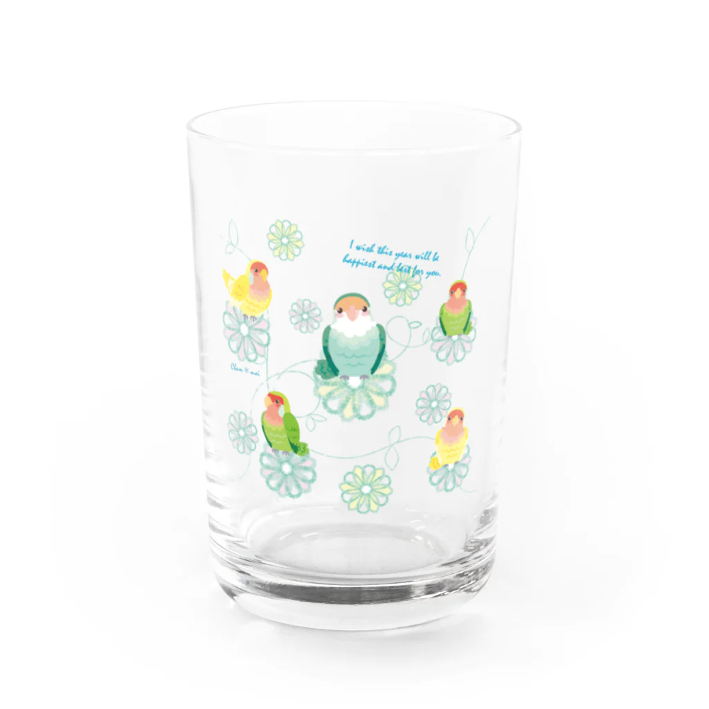 Satokostudioのコザクラインコと一緒 Water Glass :front