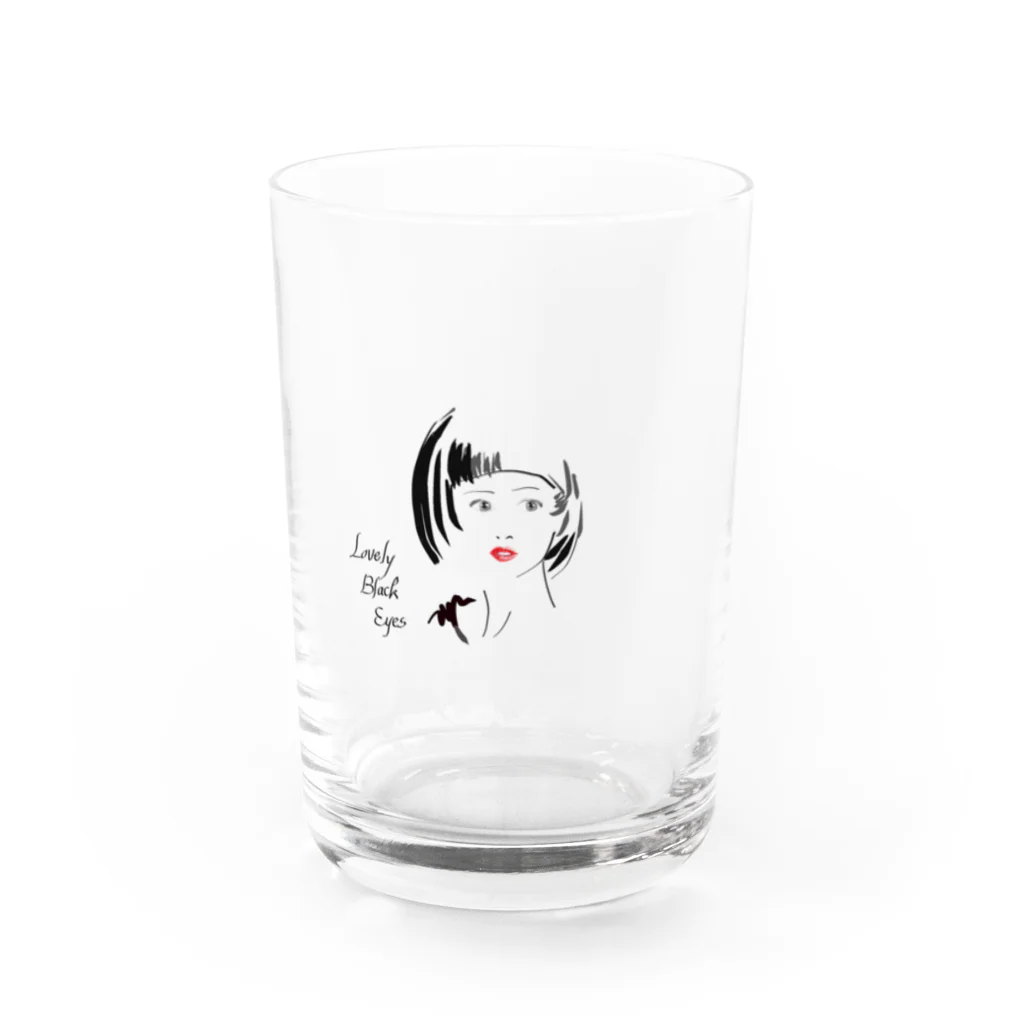 古きを越えて新しく前への麗しき黒き瞳 Water Glass :front