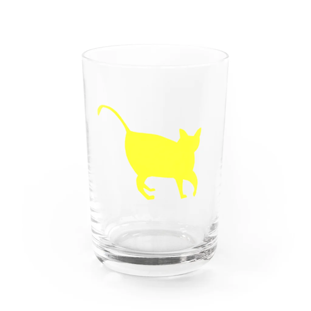 フラミンゴ洋裁店の猫　イエロー Water Glass :front