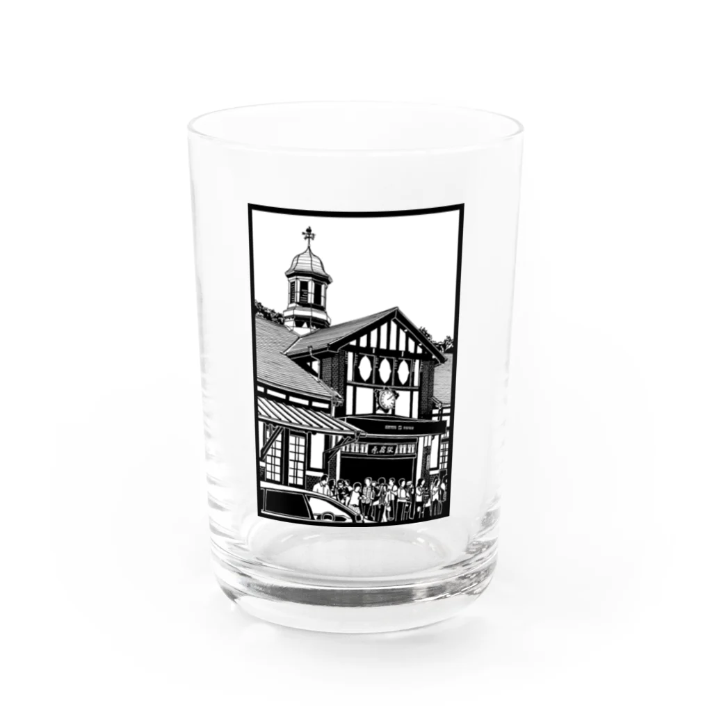 気ままに創作　よろず堂のありがとう原宿駅（切り絵風・枠付） Water Glass :front