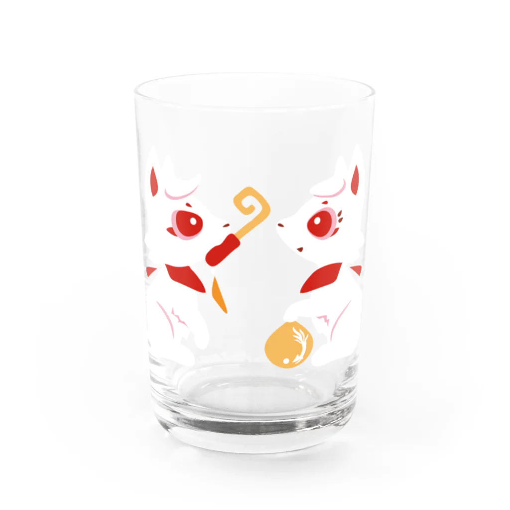 狐月稲荷社の対の稲荷狐 Water Glass :front