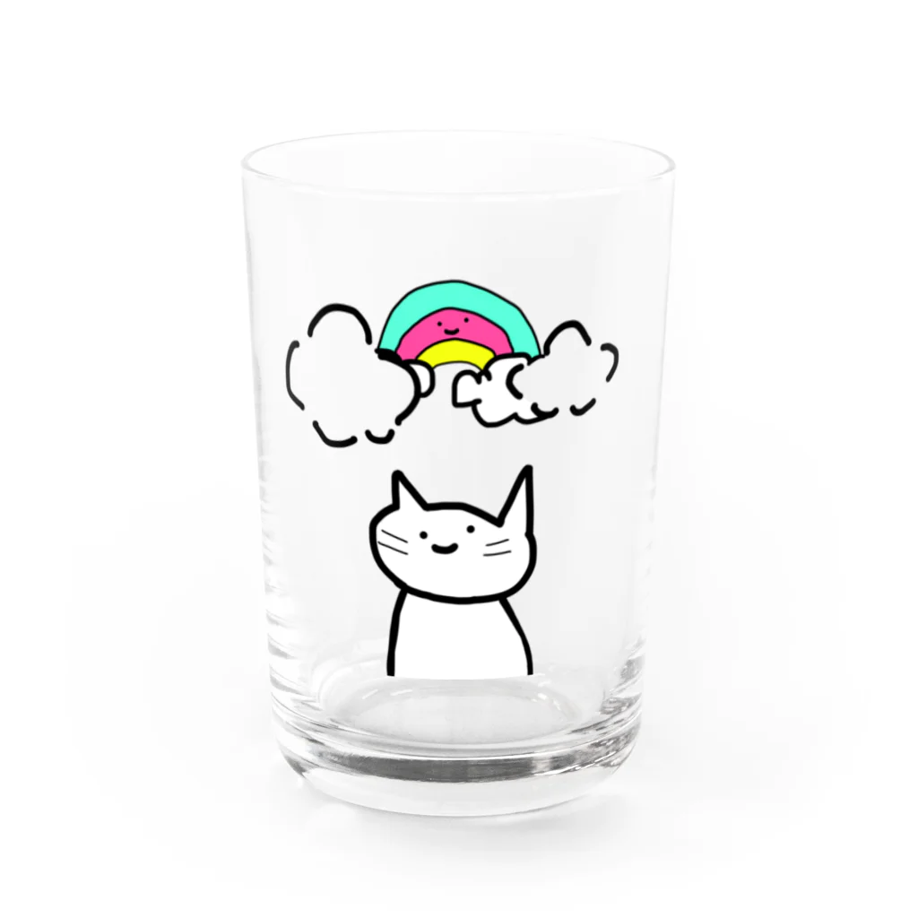 うーたんのうーねこと雲（＆にじ） Water Glass :front