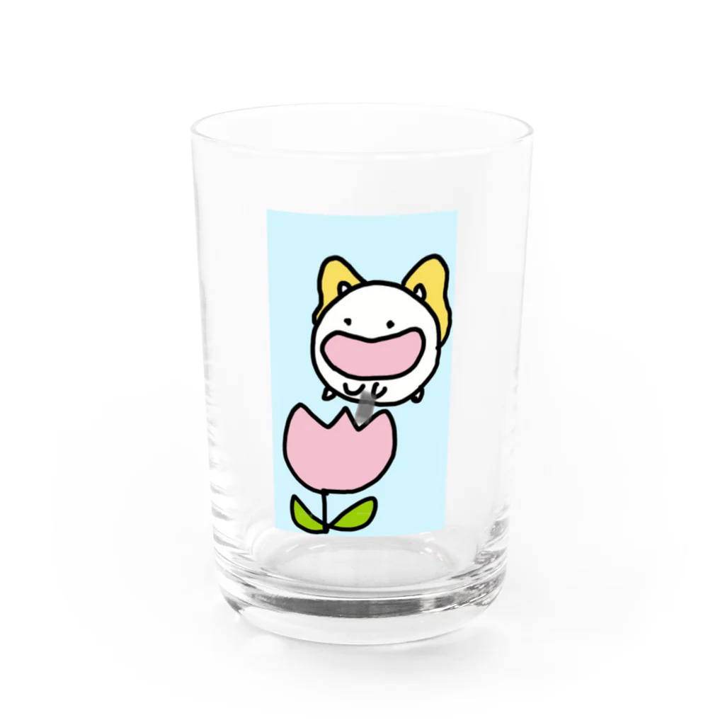 ダイナマイト87ねこ大商会のチューリップの中に酢昆布を入れるちょうちょねこです Water Glass :front