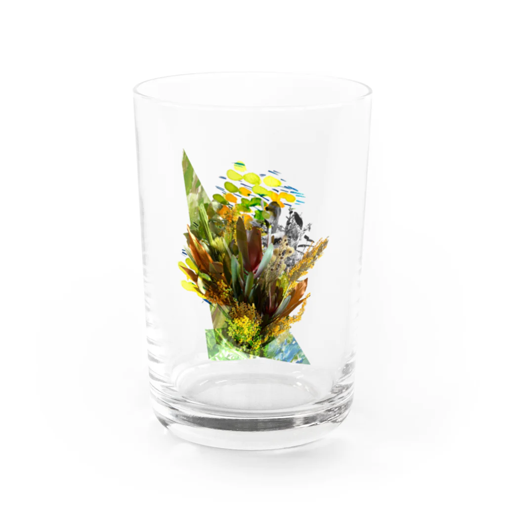hugging love ＋《ハギング ラブ プラス》の+ Fete des fleurs 02《Leucadendron+yellow flowers》 Water Glass :front