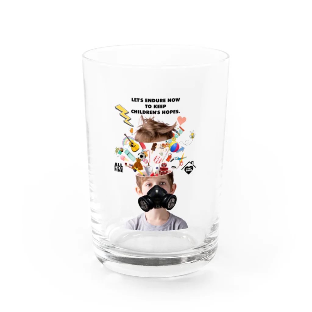 UNIREBORN WORKS ORIGINAL DESGIN SHOPのLET'S ENDURE NOW TO KEEP CHILDREN'S HOPES Water Glass :front