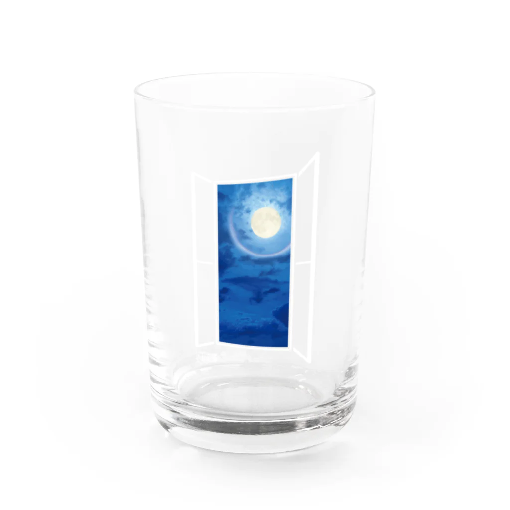 窓枠のお店の窓枠から見る月 Water Glass :front