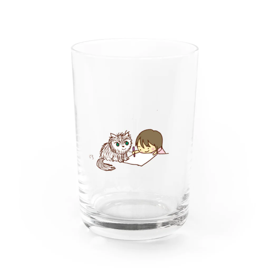 Hello Happy Catのだーちゃんとちびっ子画伯 Water Glass :front