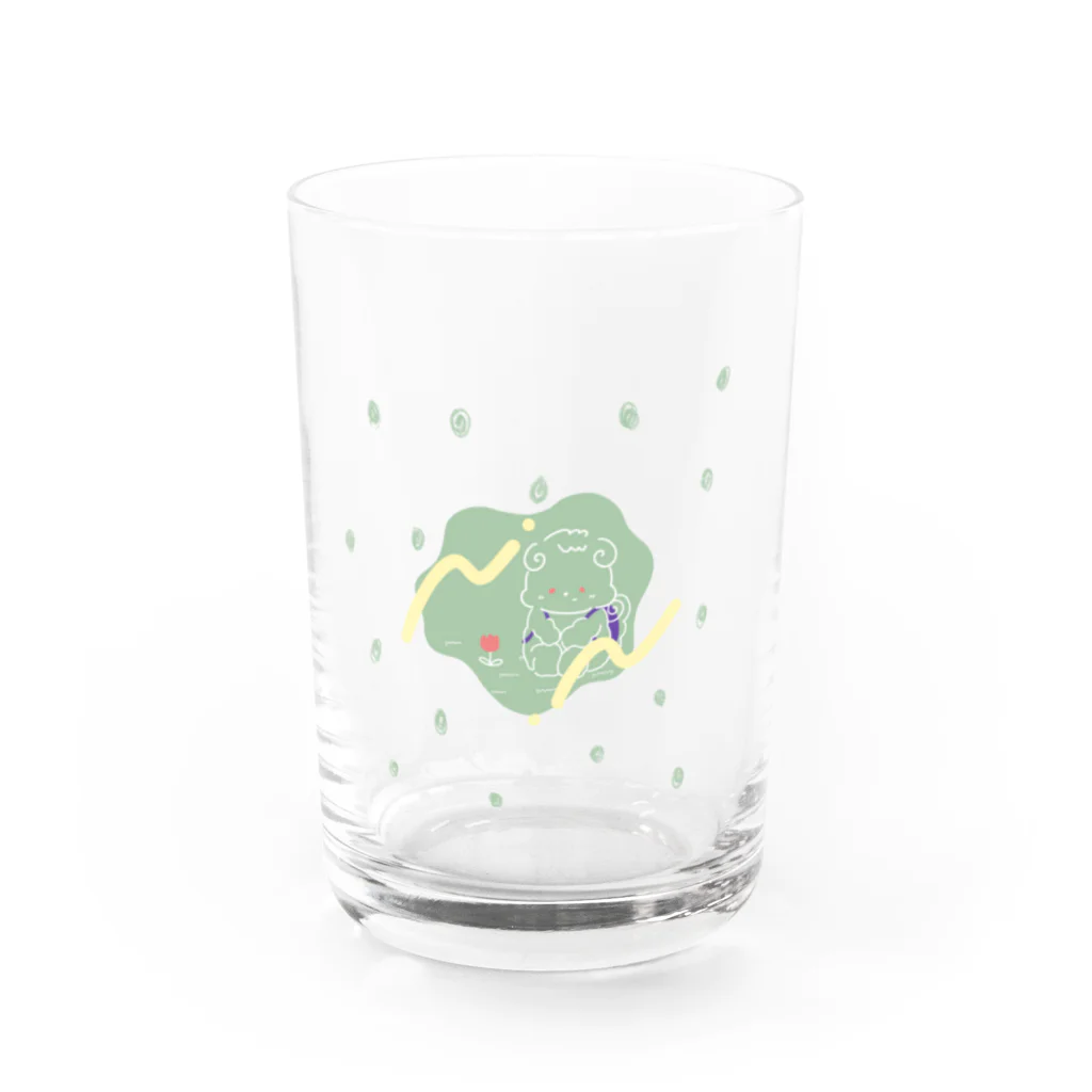 ももたろのミントグリーン水玉ふわたろ Water Glass :front