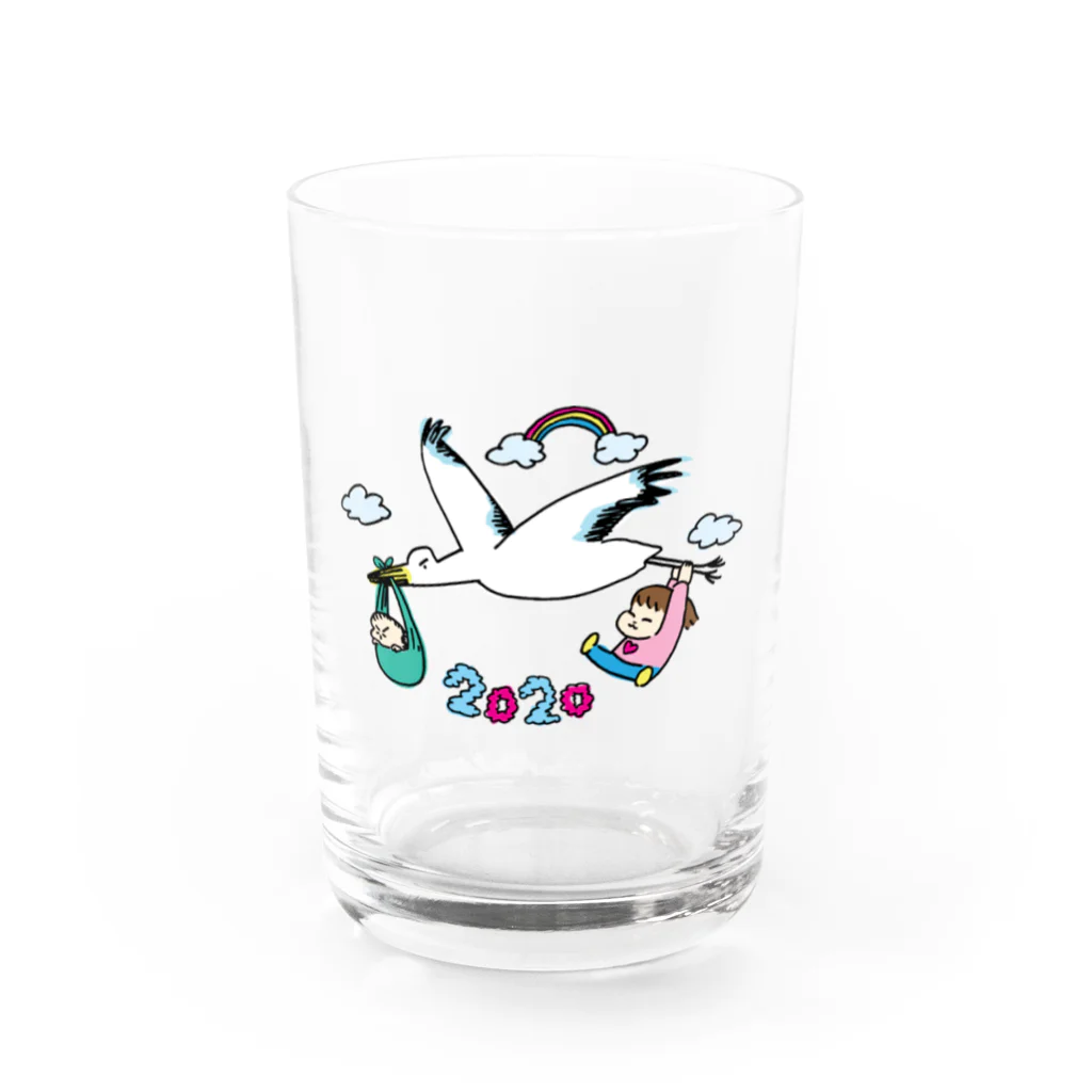 nakashinのこどもまんがベビー生誕記念（コウノトリ） Water Glass :front