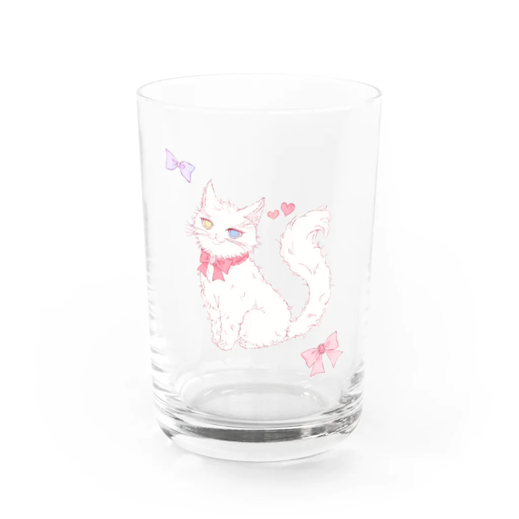 ぷにぷにの猫とリボン Water Glass :front