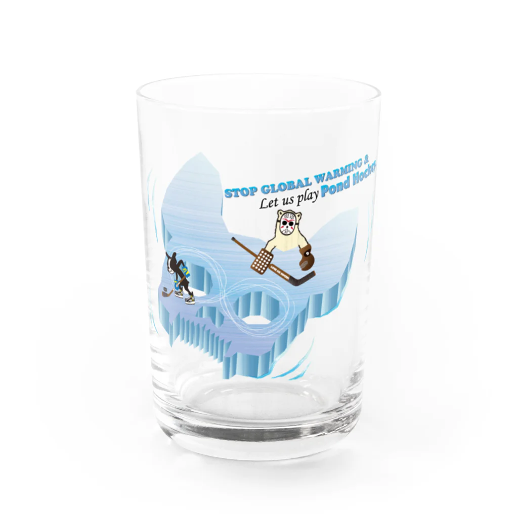 Hustle HockeyのPond Hockey Stop Global warming  Water Glass :front