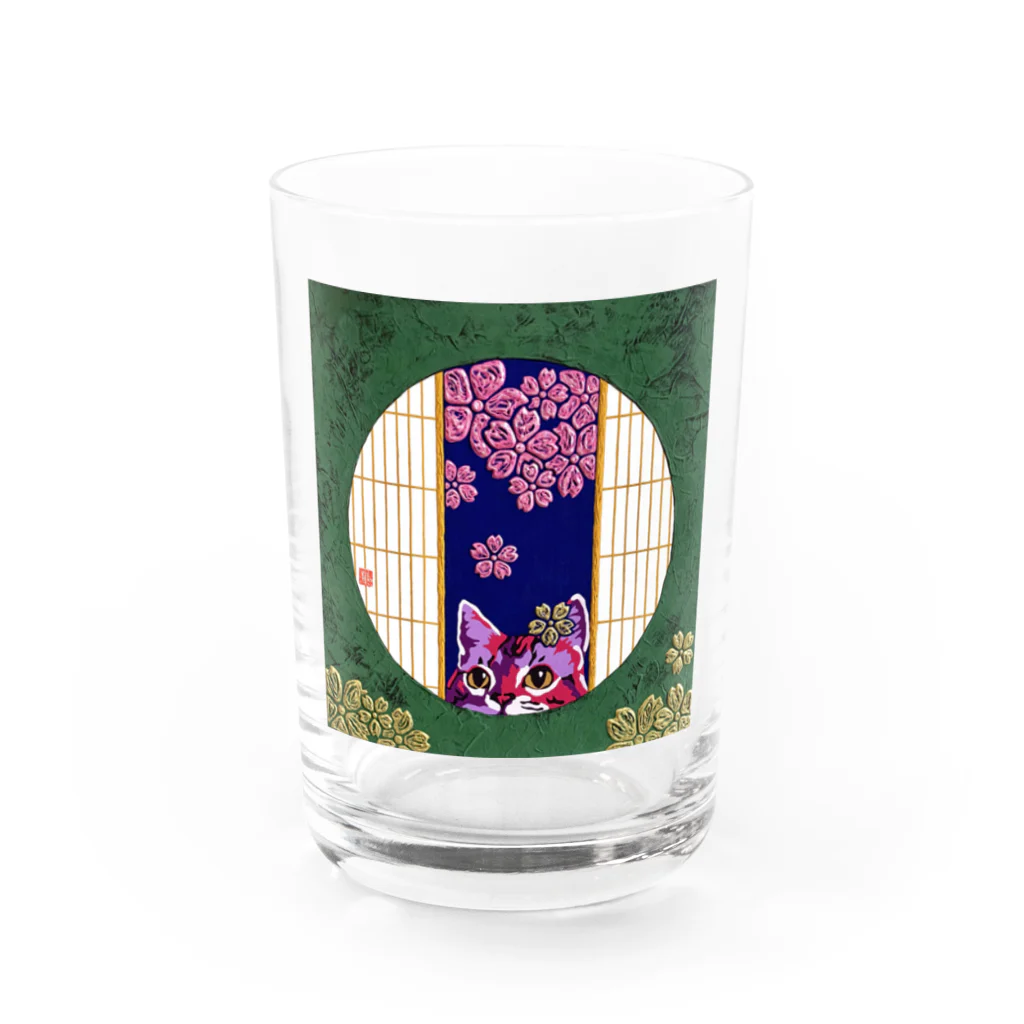 高井里華の夜桜【猫】【家紋】【桜】【夜】 Water Glass :front