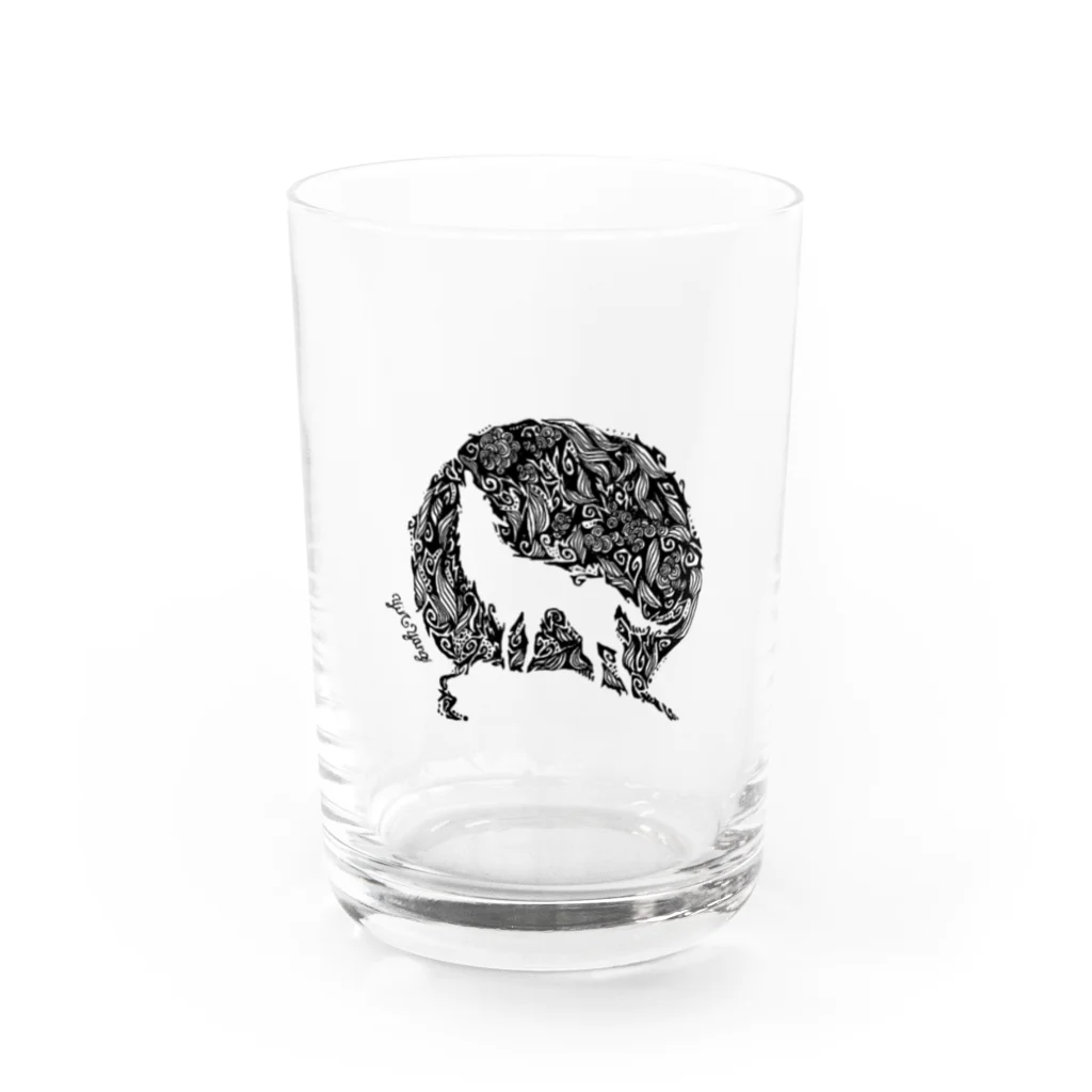 yin-yangの月夜の遠吠え　陰 Water Glass :front