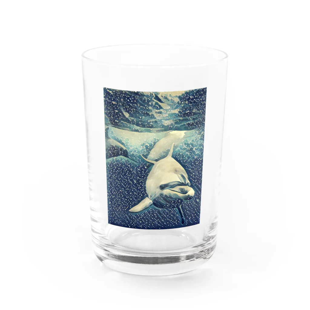 blue__momentの北斎イルカ Water Glass :front