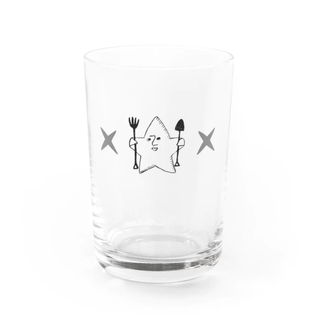 お菓子の秘密基地のkashikichi　ほしきち　星　キャラクター　ブサカワ　おもしろ　スター Water Glass :front