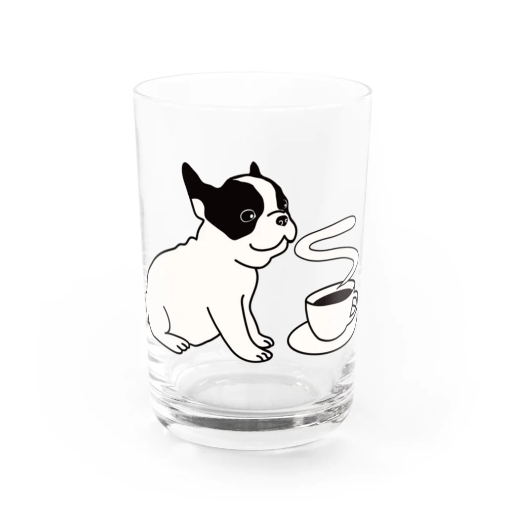 キッズモード某の フレンチブルドッグとコーヒー Water Glass :front