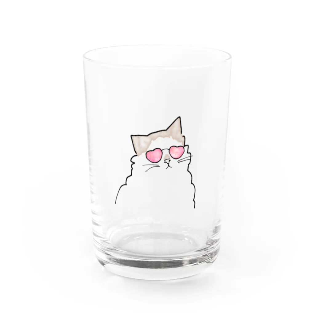 もふもふにゃんずのハートサングラスレイくん Water Glass :front