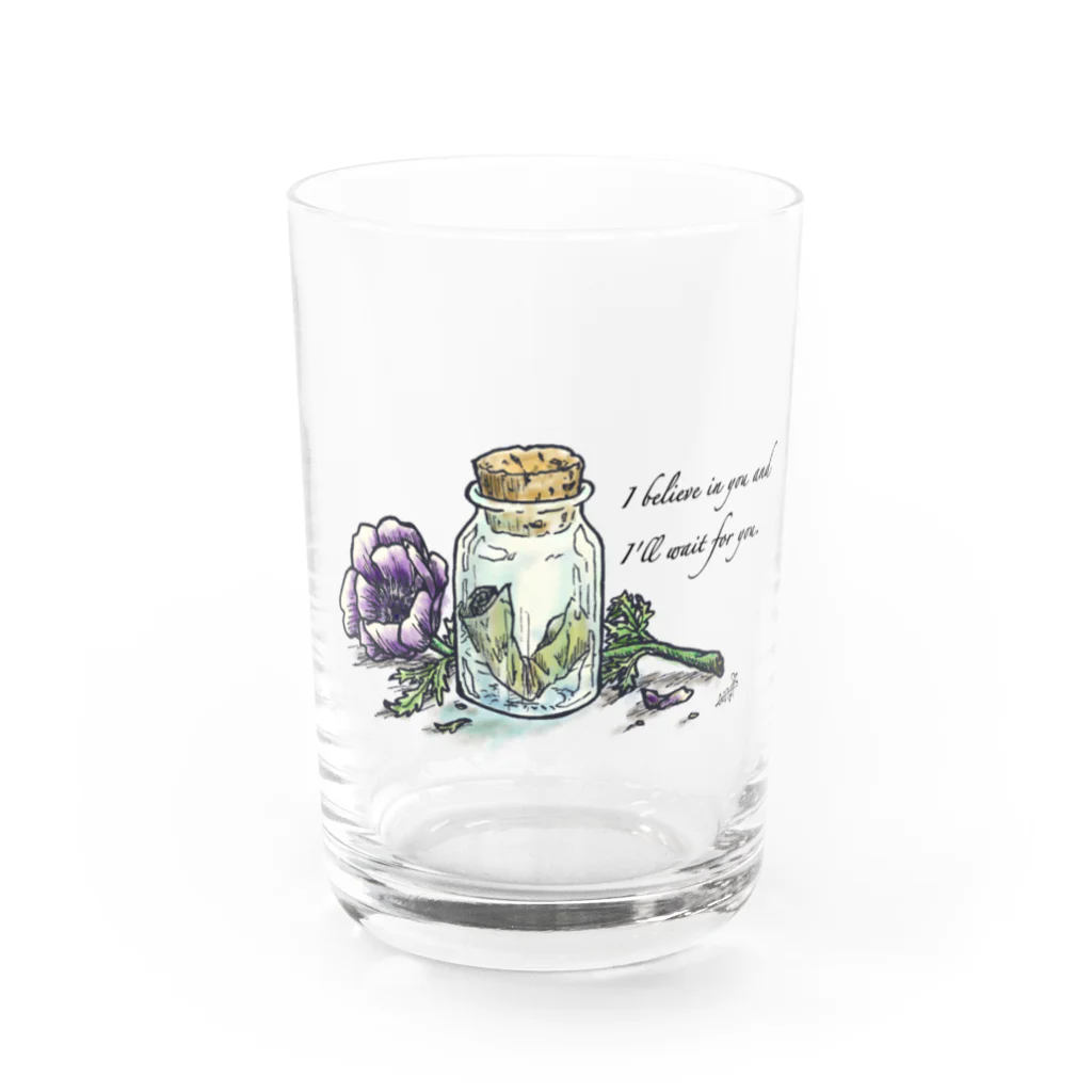 わにさん🐊🐊の小瓶とアネモネ Water Glass :front