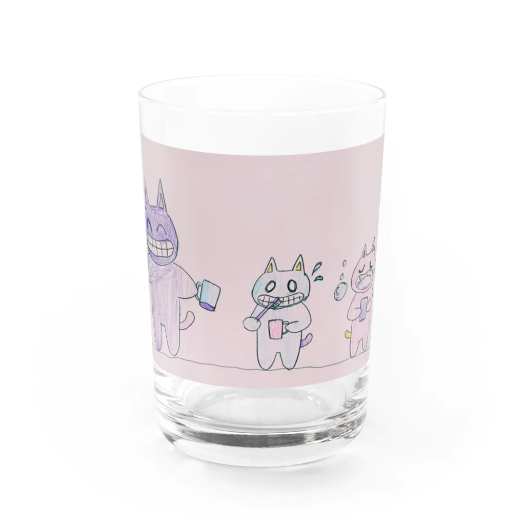 山眠るの歯磨き猫親子 Water Glass :front