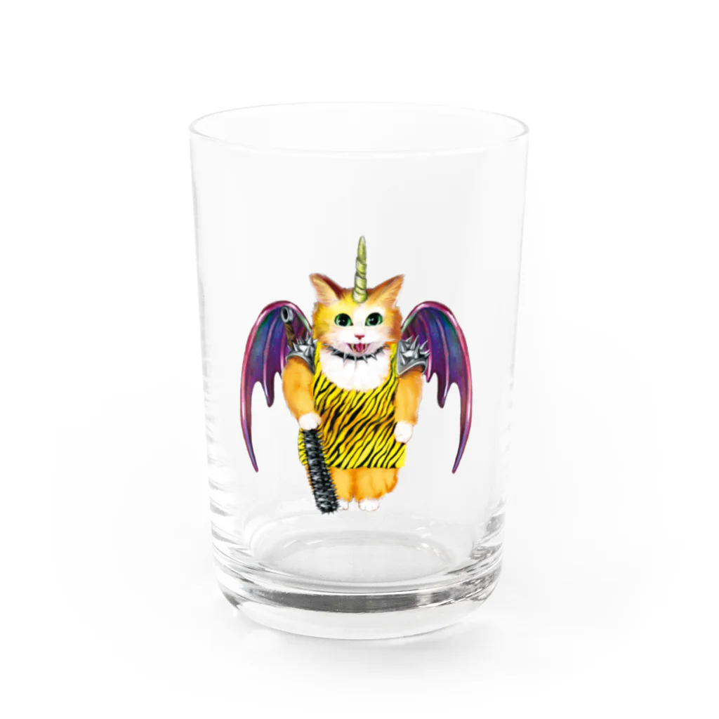 油絵描きの小物売り場のヘビメタキャット Water Glass :front