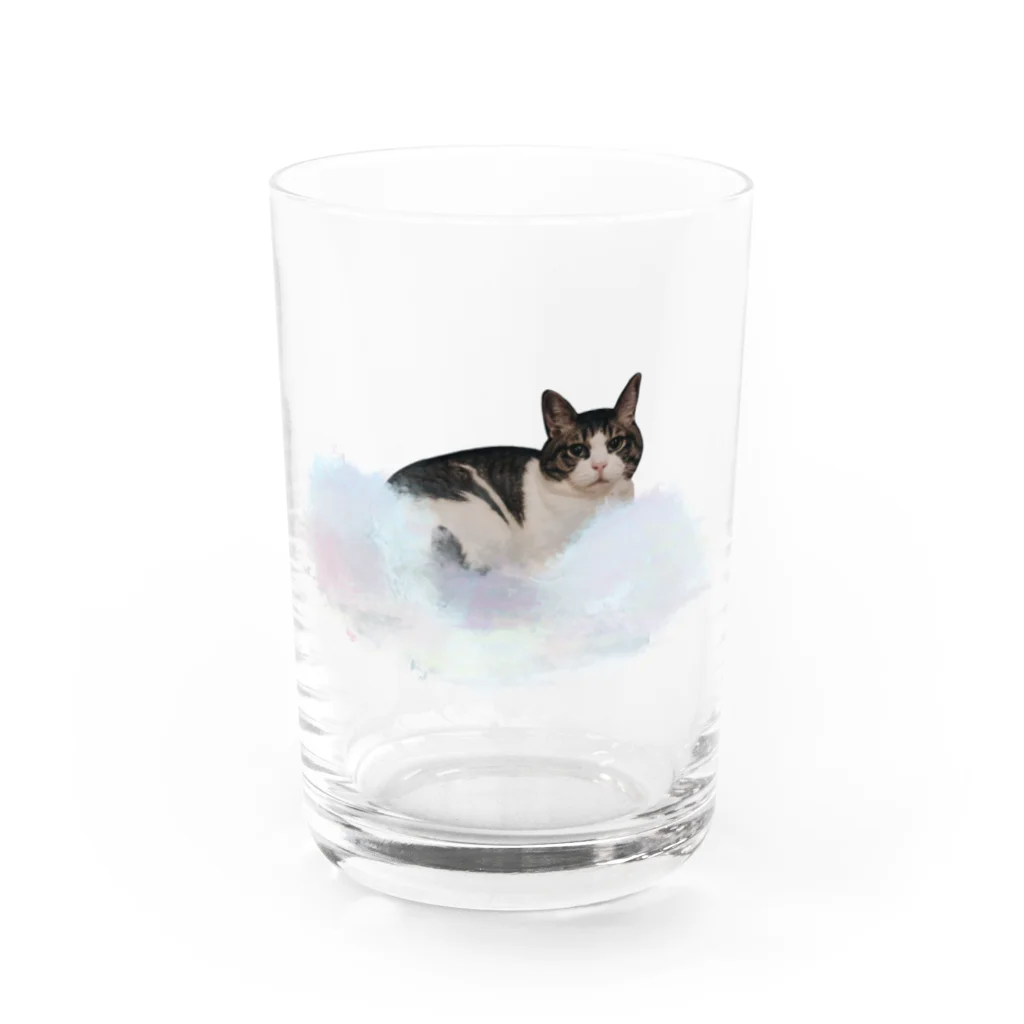宇宙猫たちの日常の雲に浮かぶムーン Water Glass :front