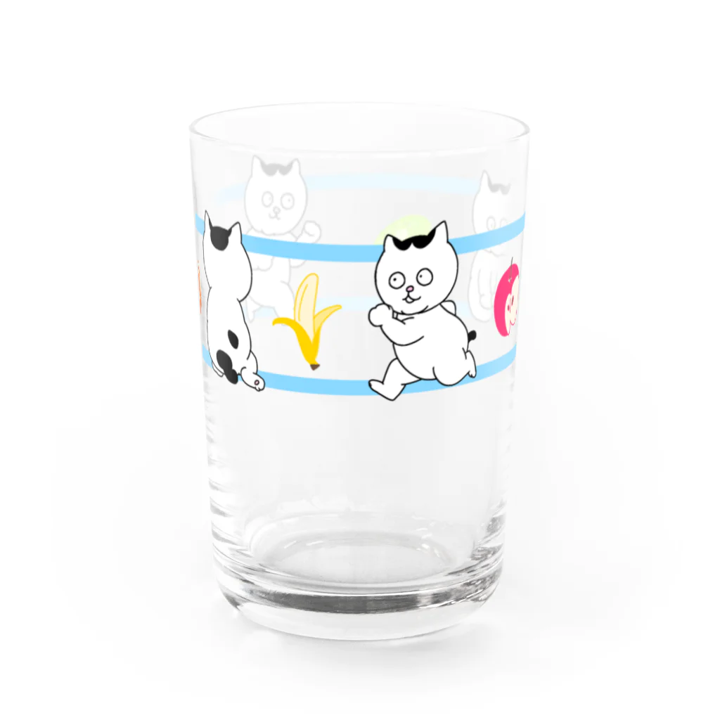 Chipafujiのハチワレねこ　ごぶりん　果汁100%ジュースをのみたい　ブルー Water Glass :front