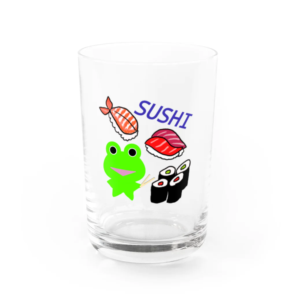 みらケロのお寿司を楽しむカエルくん Water Glass :front