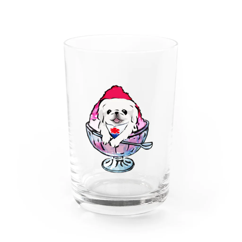犬グッズの店しえるぶるーのかき氷ワンちゃん　氷イチゴ　ペキニーズ　ホワイト Water Glass :front