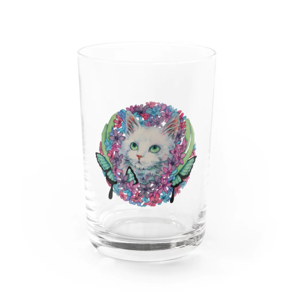 Floris Fiolia by 星丘空の【日本画✖️切り絵】ヒヤシンスと猫 Water Glass :front
