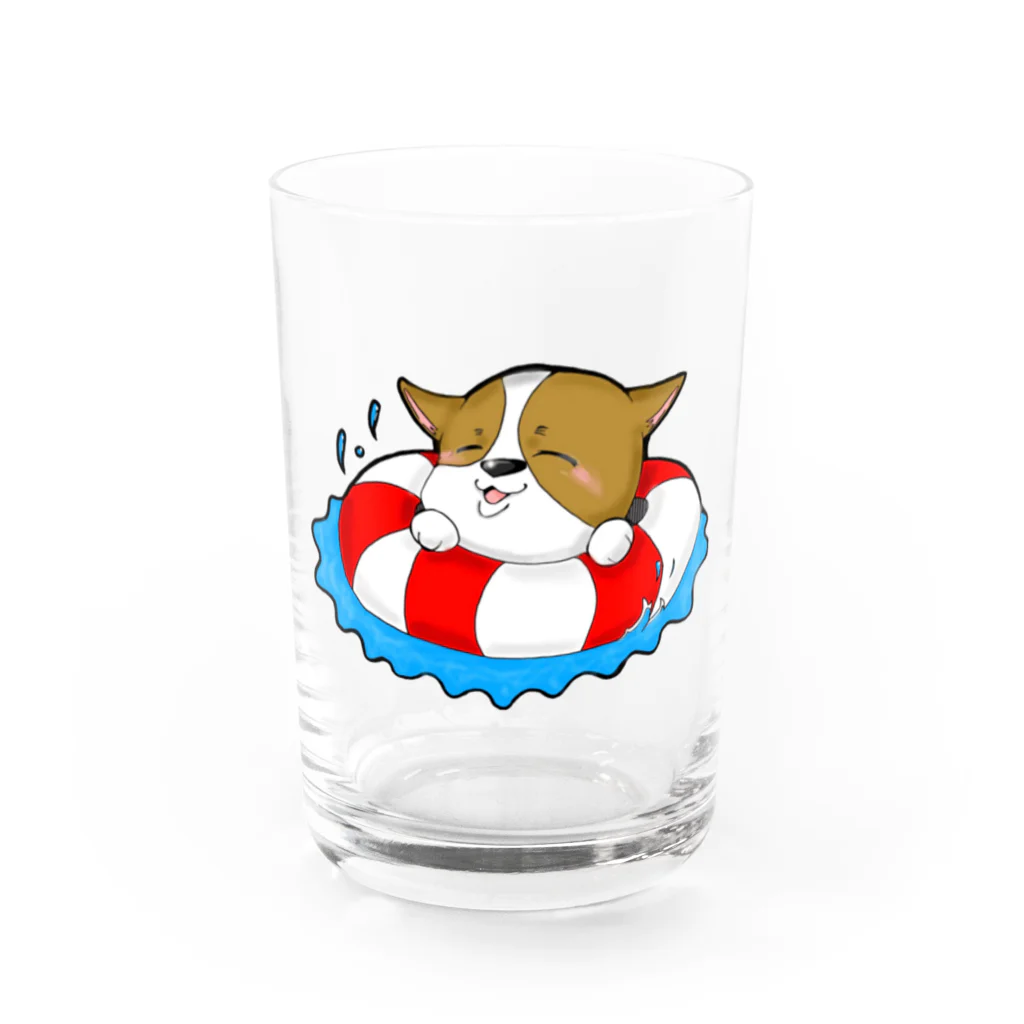 滝さんちの6コギ(コーギー)のプカプカ浮かぶ空(くう) Water Glass :front