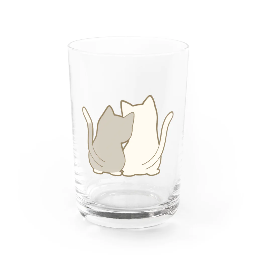 かわいいもののおみせ　いそぎんちゃくの仲良し猫の背中　灰白&白 Water Glass :front