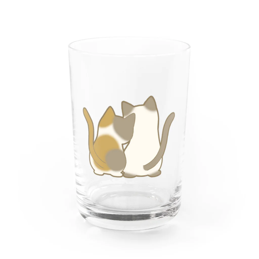 かわいいもののおみせ　いそぎんちゃくの仲良し猫の背中　三毛&ポインテッド Water Glass :front