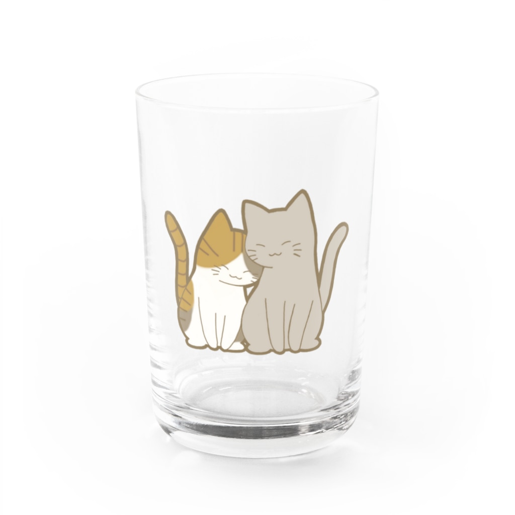 かわいいもののおみせ　いそぎんちゃくの仲良し猫　縞三毛&灰 Water Glass :front