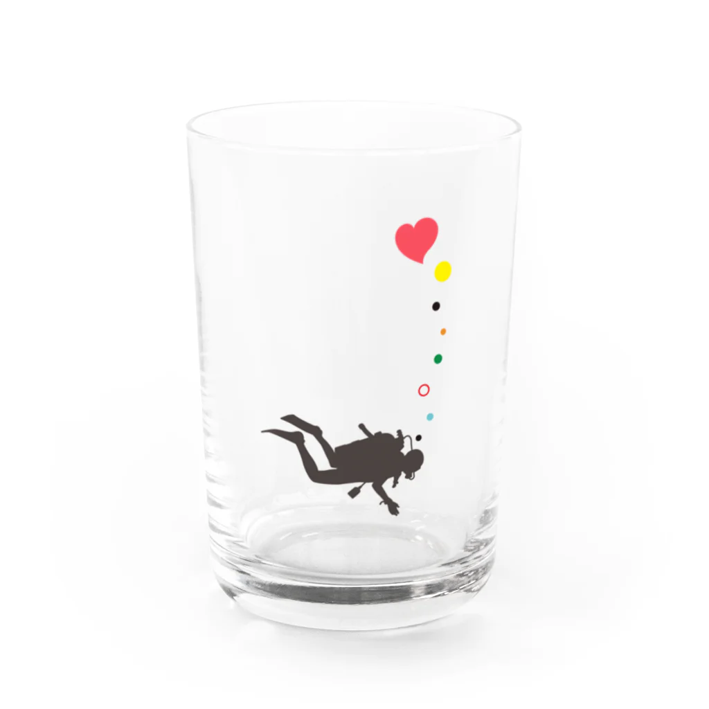 風の色えんぴつのダイビング：ハート泡 Water Glass :front