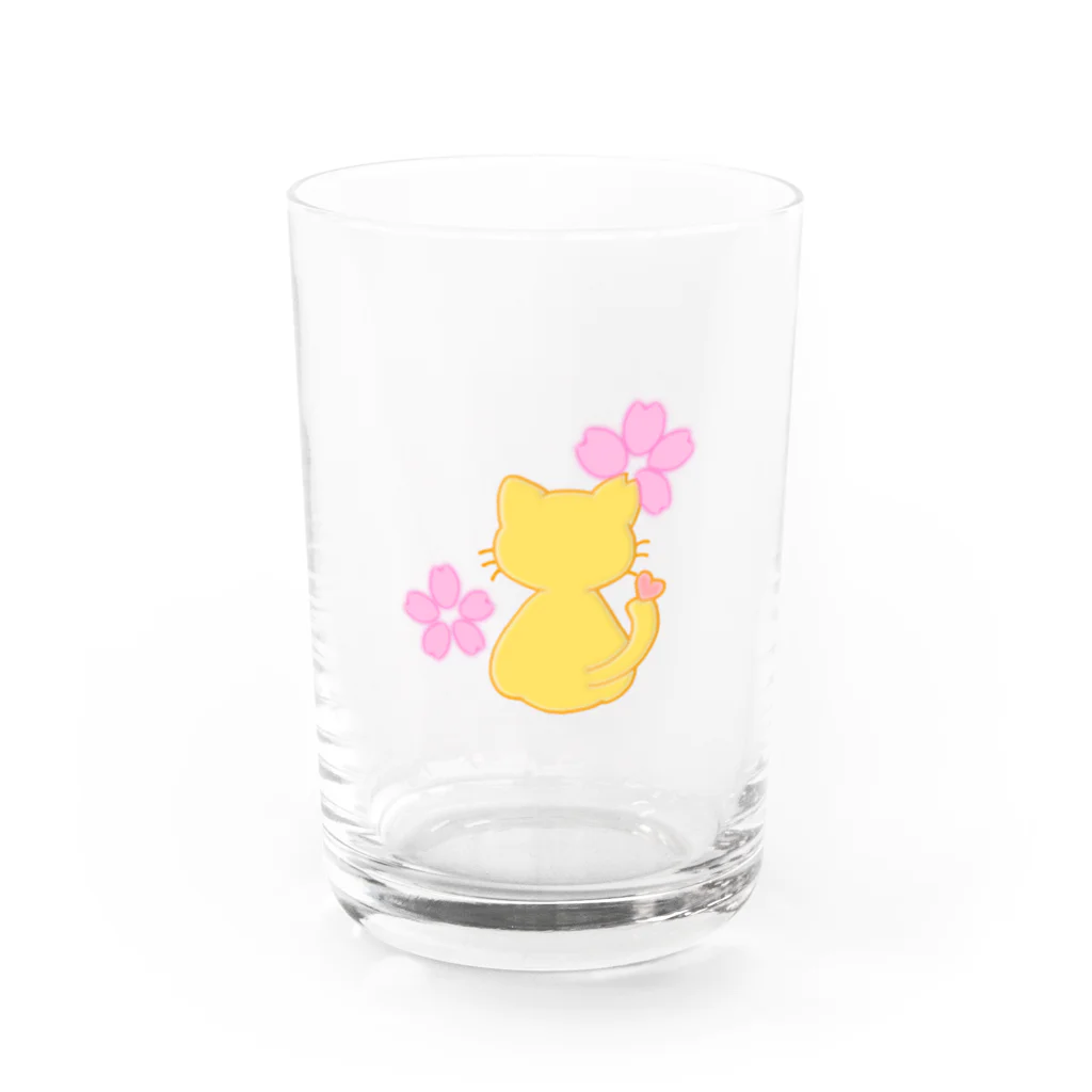 豆大福屋のぽっちゃりオレンジ桜ねこ Water Glass :front