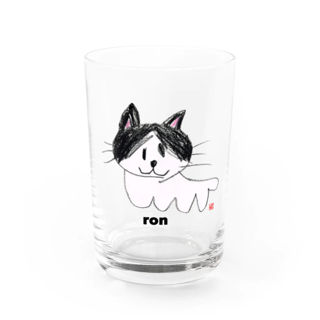 わらしな山猫堂のロン猫クレヨンイラストS Water Glass :front