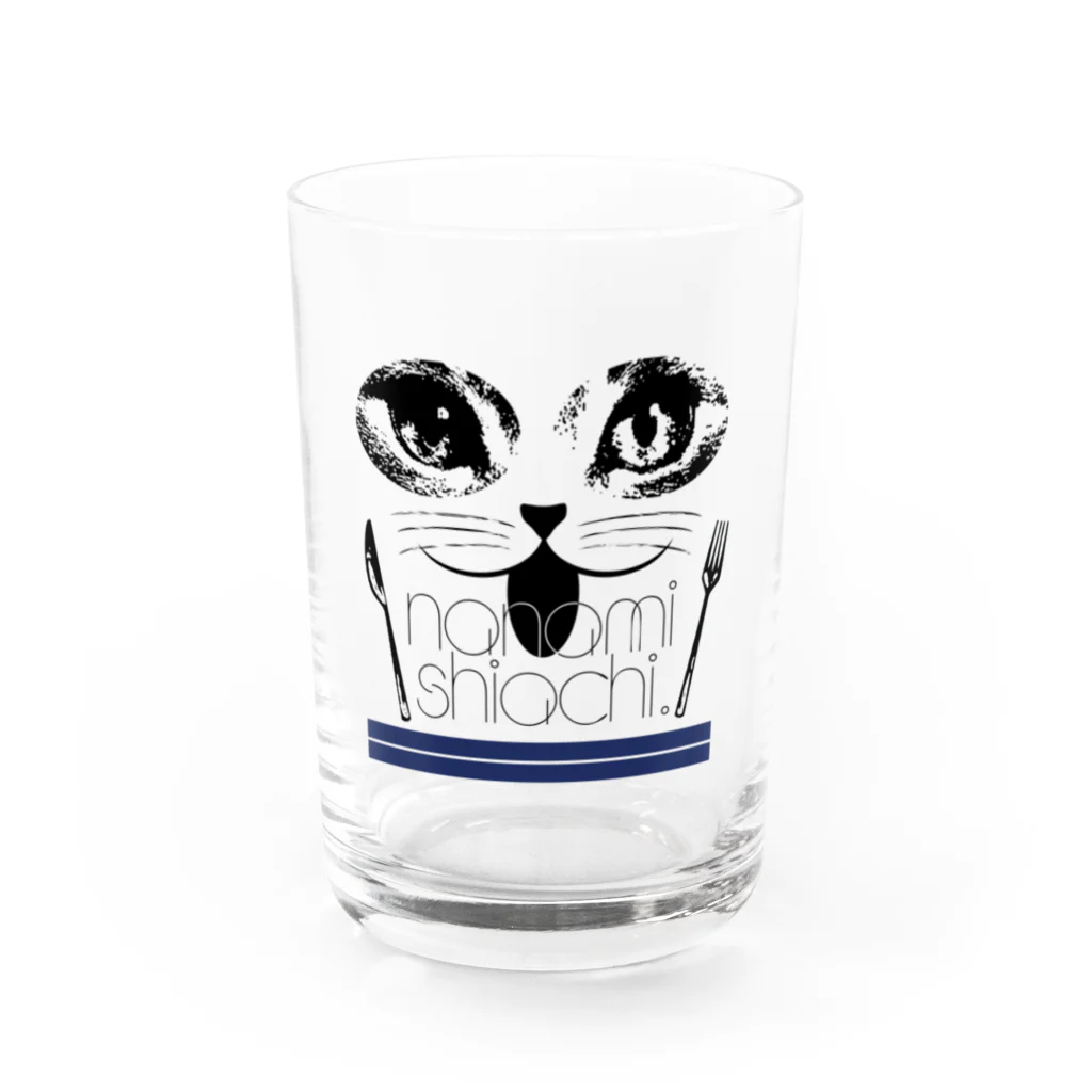 日本橋UPsの食いしん坊猫のロゴ Water Glass :front