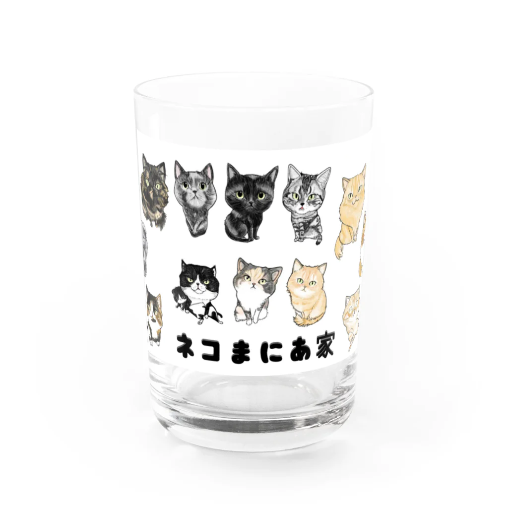 ネコまにあ 【12匹の猫➕うずら】のネコまにあ家いらすと　13匹 Water Glass :front