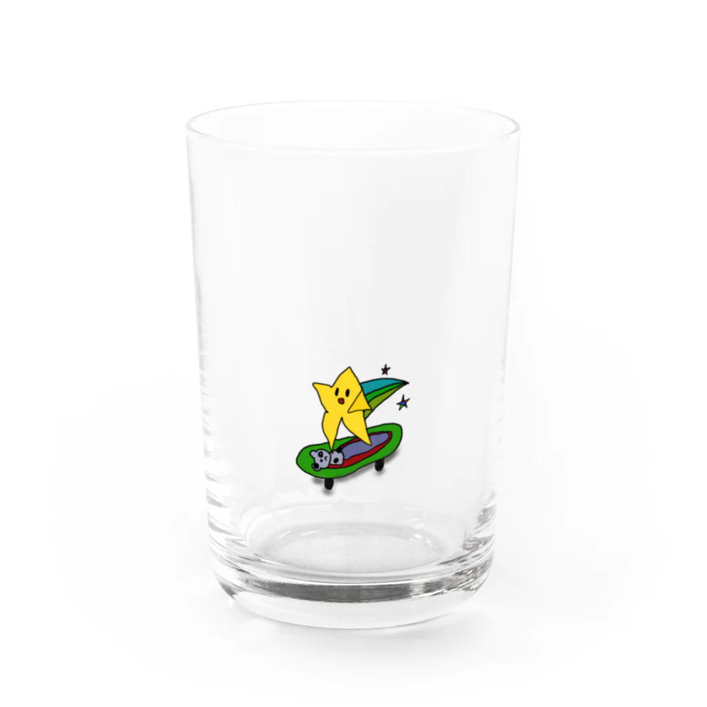 SK8starの初心者スケーター星くんTシャツ Water Glass :front