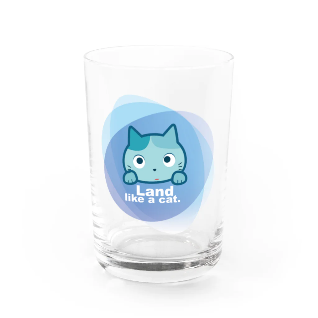 夙川育ち＠ネットショップのLand like a cat blue　〜　夙川育ち Water Glass :front