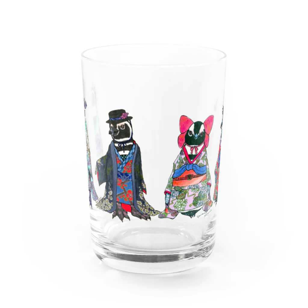 ヤママユ(ヤママユ・ペンギイナ)の桜梅桃李-Spheniscus Kimono Penguins- Water Glass :front