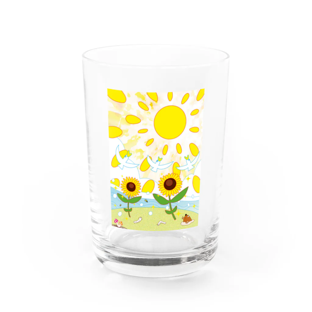 ガモさんの鳥とひまわり Water Glass :front