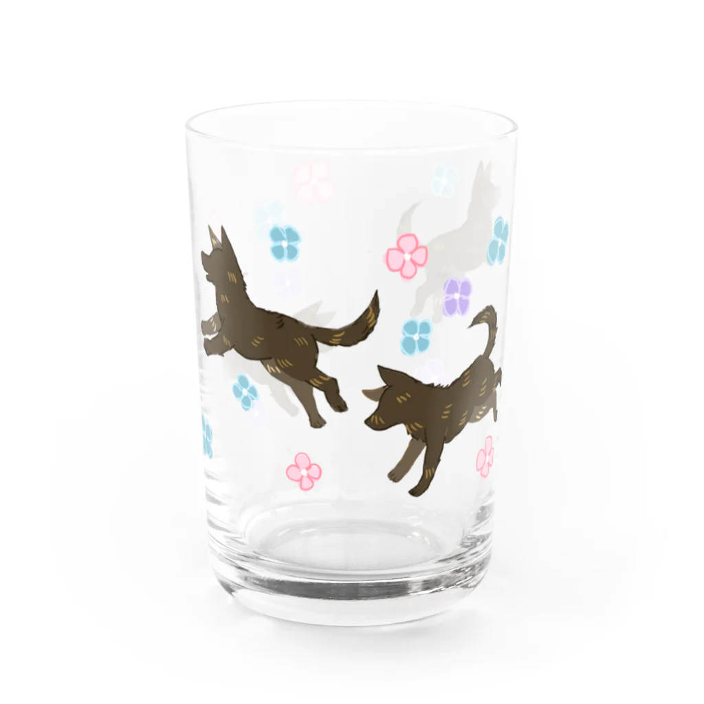 くろげちゃまじりの紫陽花と甲斐犬 Water Glass :front