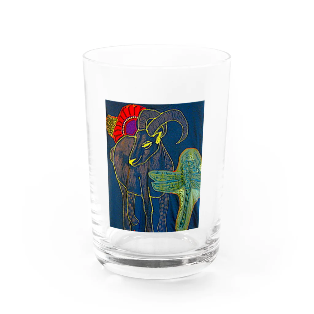 suzuejyaのヤギとトンボ Water Glass :front